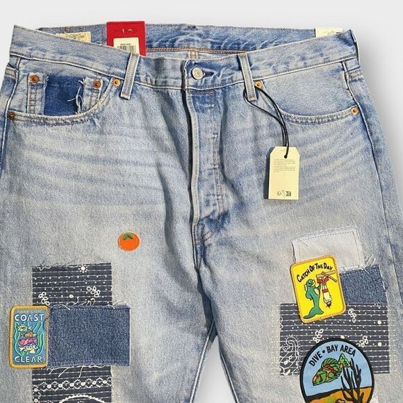 Levis Premium 501 150th Straight Leg Jeans Original Fit Patchwork Mens 36x30 - Picture 2 of 12